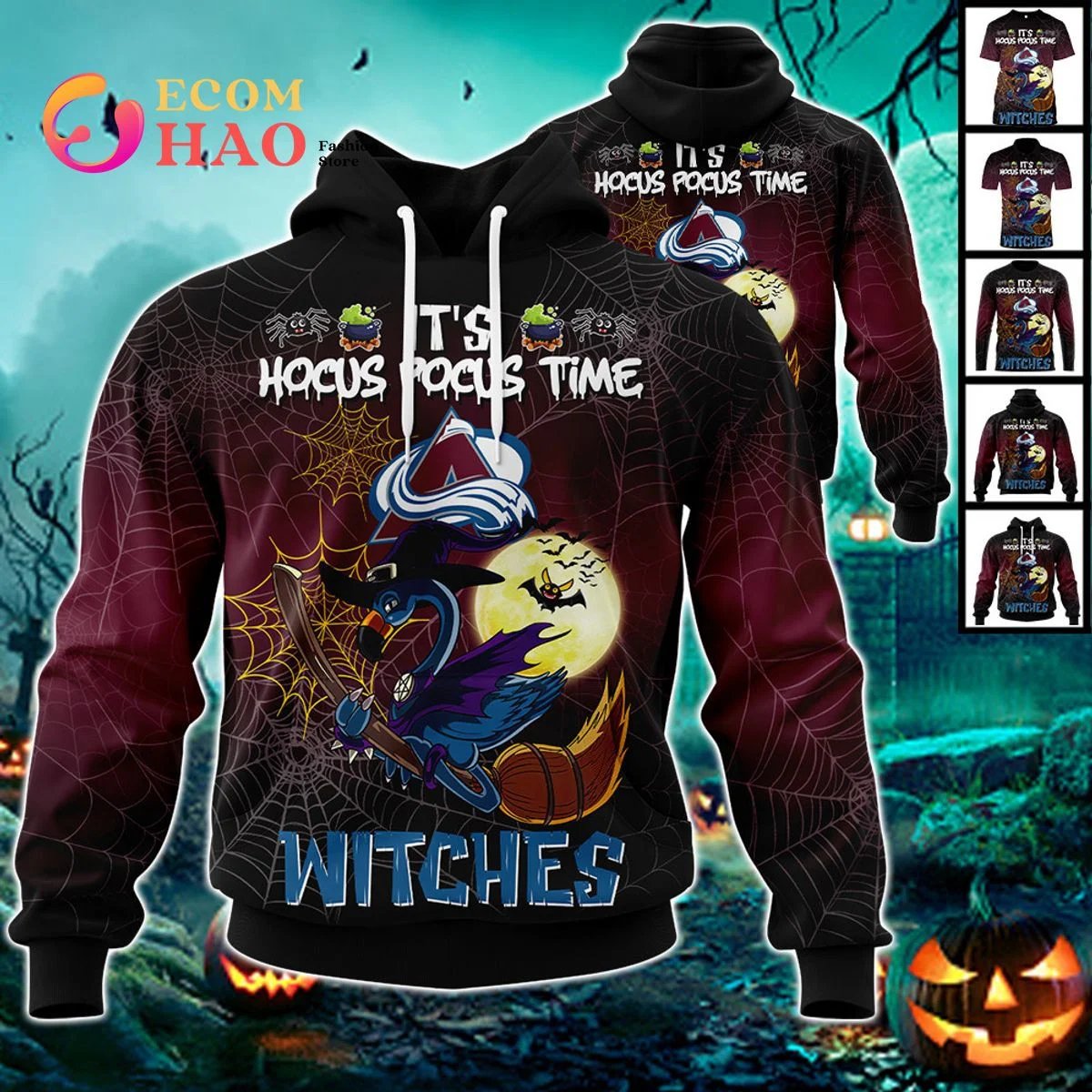 Colorado Avalanche Halloween Jersey Flamingo Witches Hocus Pocus 3D Hoodie, Zip Hoodie, Man - Women, Warm, Premium Quality HZ0501
