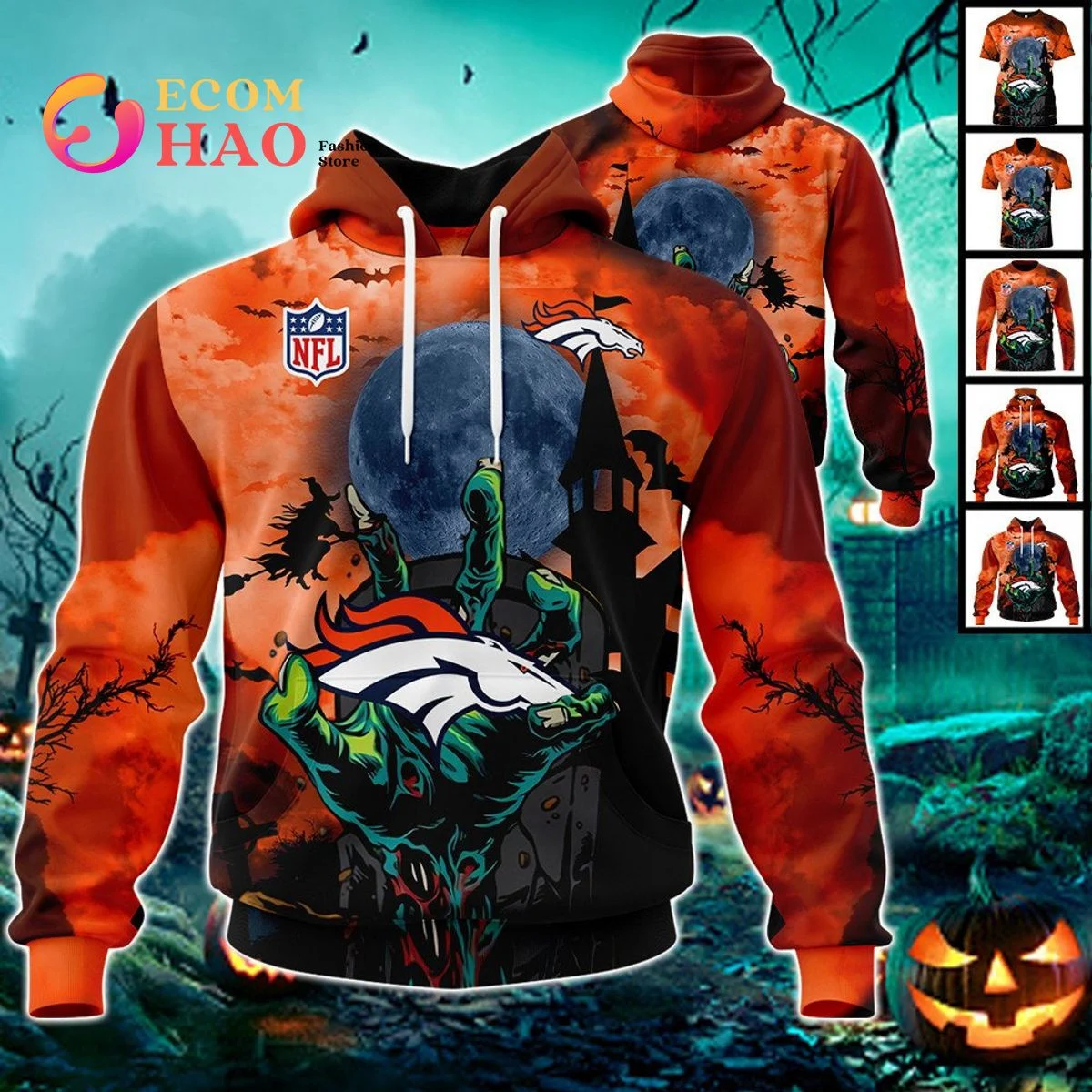 Broncos Halloween Jersey 3D Hoodie, Zip Hoodie, Man - Women, Warm, Premium Quality HZ0501