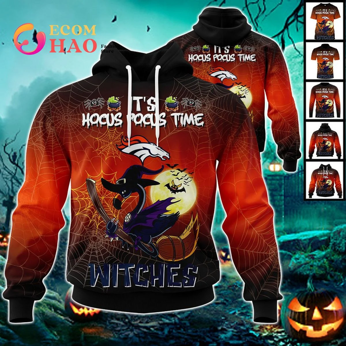 Broncos Halloween Jersey Falmingo Witches Hocus Pocus 3D Hoodie, Zip Hoodie, Man - Women, Warm, Premium Quality HZ0501