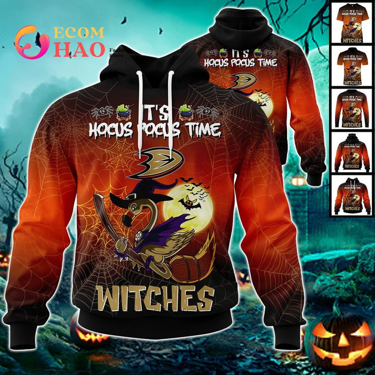 Anaheim Ducks Halloween Jersey Flamingo Witches Hocus Pocus 3D Hoodie, Zip Hoodie, Man - Women, Warm, Premium Quality HZ0501