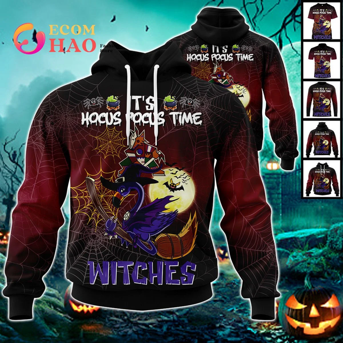 Arizona Coyotes Halloween Jersey Flamingo Witches Hocus Pocus 3D Hoodie, Zip Hoodie, Man - Women, Warm, Premium Quality HZ0501