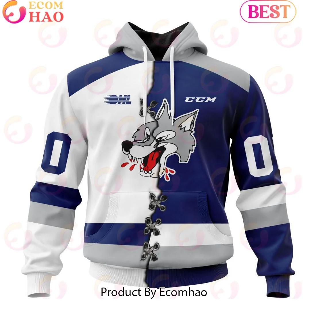 Custom OHL Sudbury Wolves Mix Home And Away Jersey Personalized Letters Number Hoodie, Zip Hoodie, Man - Women, Warm, Premium Quality HZ0501