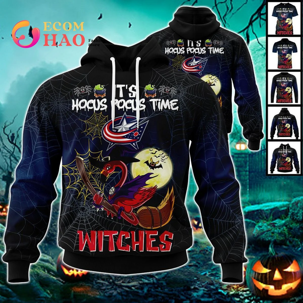 Columbus Blue Jackets Halloween Jersey Flamingo Witches Hocus Pocus 3D Hoodie, Zip Hoodie, Man - Women, Warm, Premium Quality HZ0501