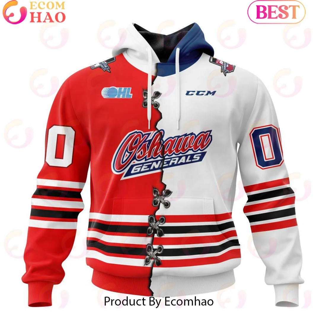Custom OHL Oshawa Generals Mix Home And Away Jersey Personalized Letters Number Hoodie, Zip Hoodie, Man - Women, Warm, Premium Quality HZ0501