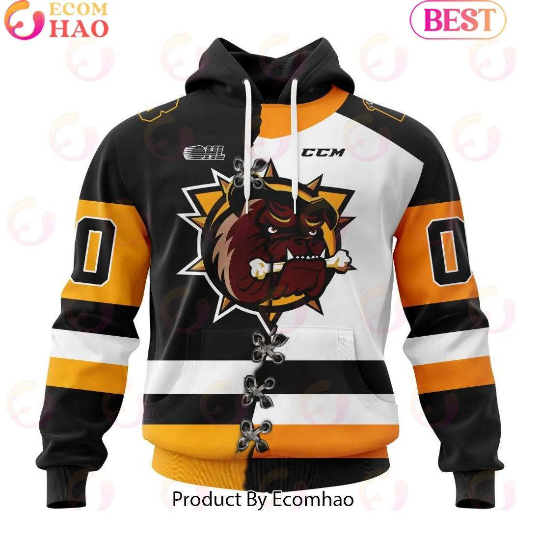 Custom OHL Brantford Bulldogs Mix Home And Away Jersey Personalized Letters Number Hoodie, Zip Hoodie, Man - Women, Warm, Premium Quality HZ0501