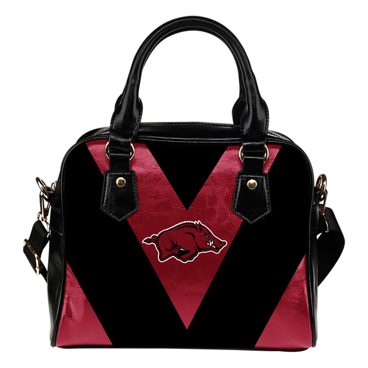 Triangle Double Separate Colour Arkansas Razorbacks Shoulder Handbags Sb0801