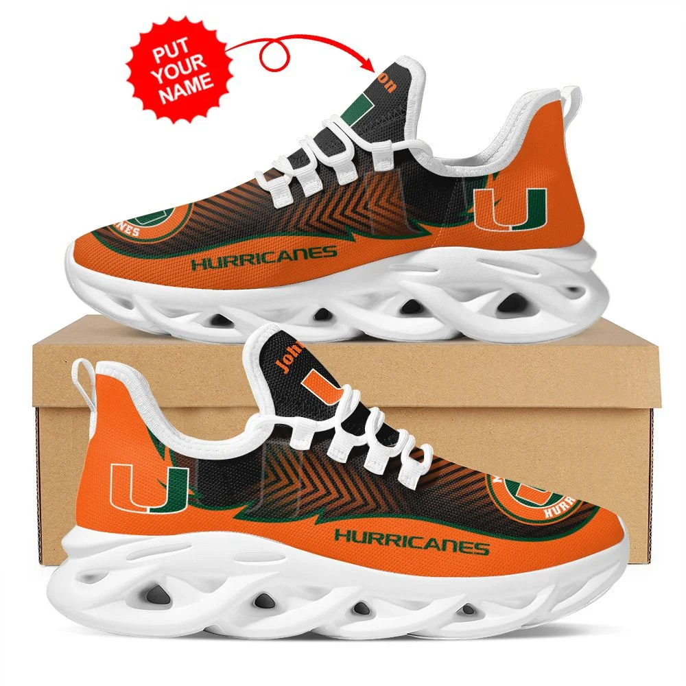 Custom Miami Hurricanes Custom Name Orange Black Max Soul Shoes Sneakers  MS0601