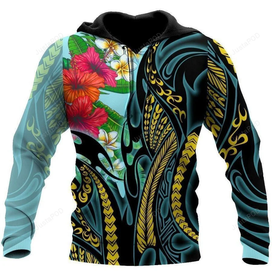 Polynesian Turquoise And Hisbiscus 3D All Over Printed Hoodie, Zip- Up Hoodie HZ0501
