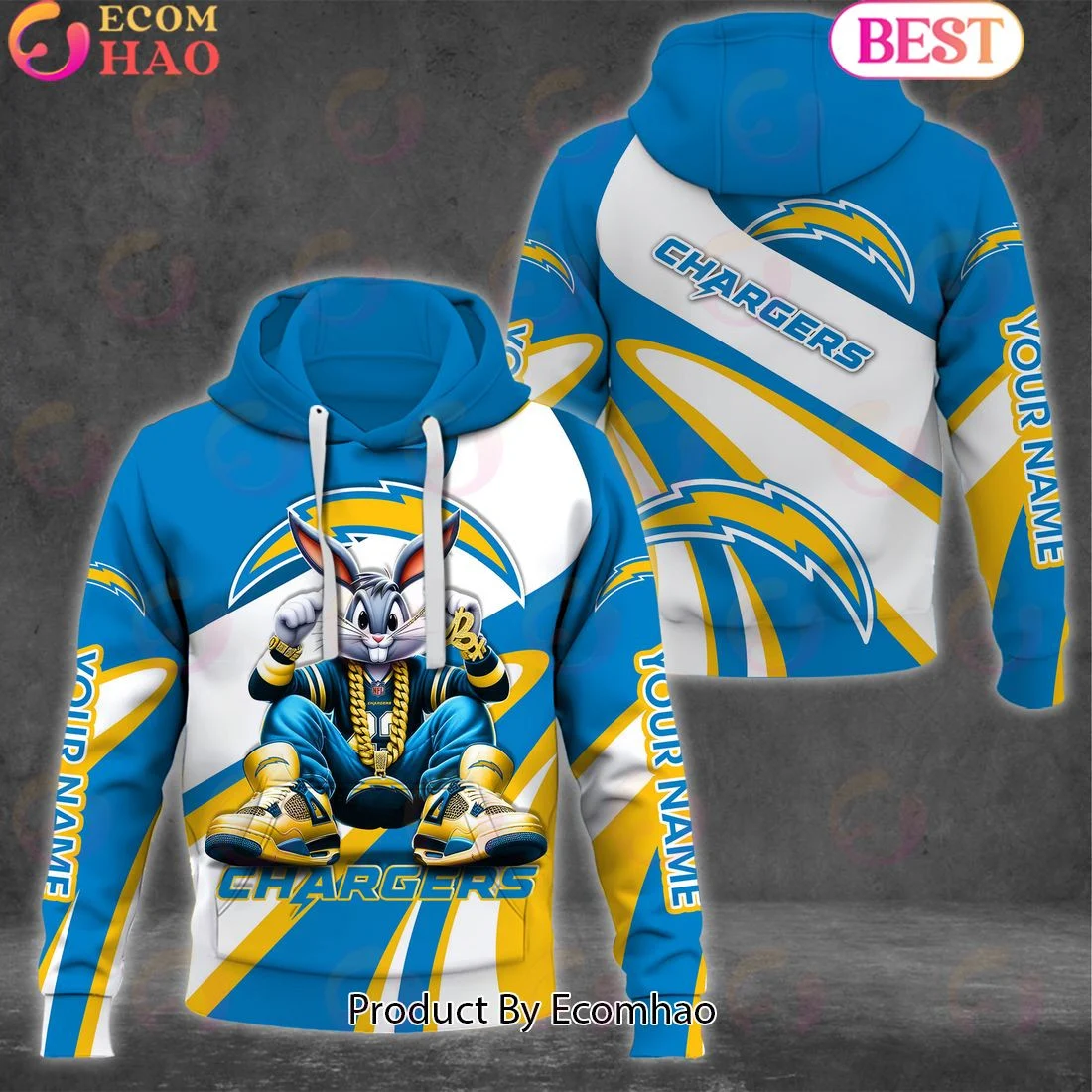 Custom Name Los Angeles Chargers Bugs Bunny Sport Clothing 3D Hoodie, Zip Hoodie, Man - Women, Warm, Premium Quality HZ0501