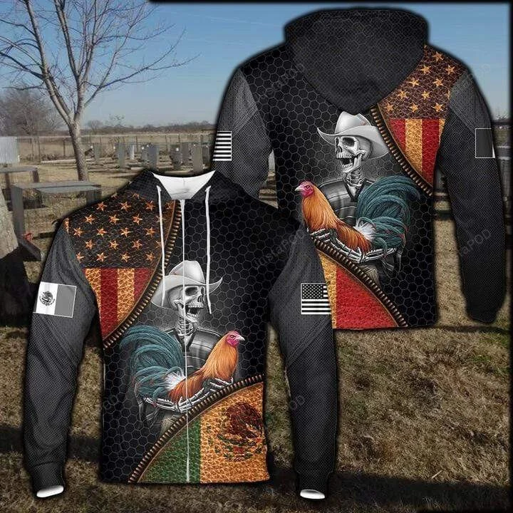American And Mexican Rooster Skull Black 3D All Print Hoodie, Zip- Up Hoodie HZ0501