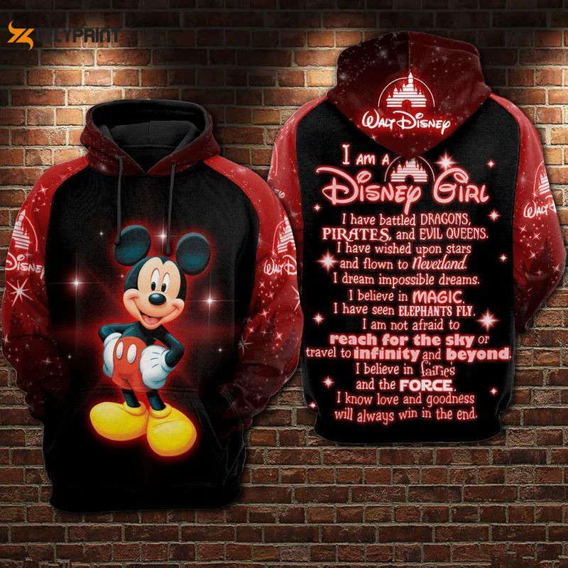 Mickey I Am A Disney Girl Red Over Print 3d Hoodie Zip Hoodie 326 HZ0501