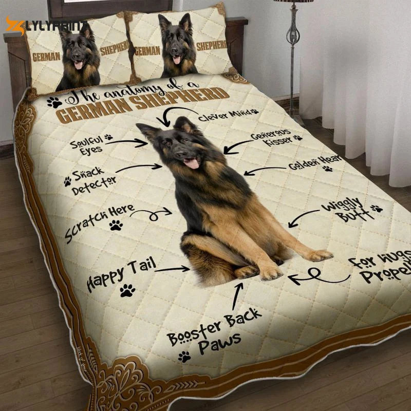 Dog Lovers The Anatomy Of A German Shepherd Quilt Bedding Set ,  Soft Quilt, King Size, All Season Cozy Quilt QB0901