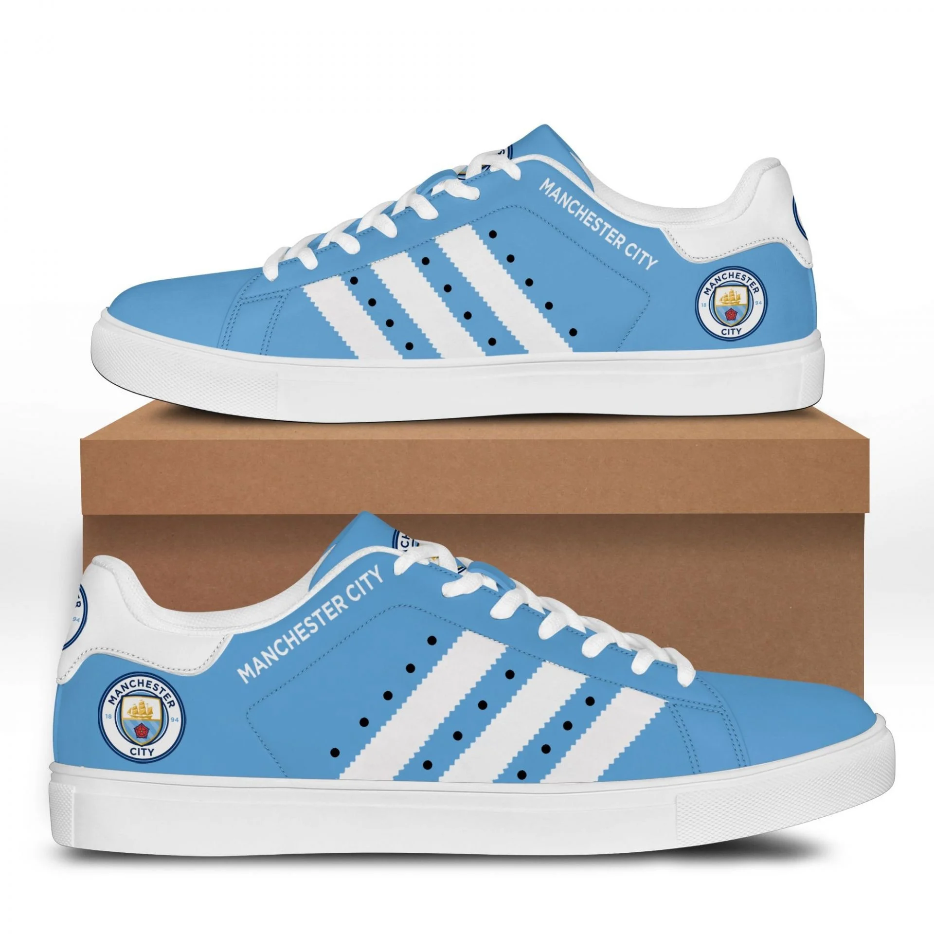Manchester City Sky Blue White Stan Smith Shoes for Ladies Men, Trendy Style Sneakers ST0801