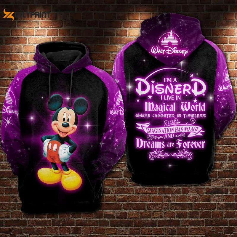 Mickey I Am A Disnerd Over Print 3d Hoodie Zip Hoodie 634 HZ0501
