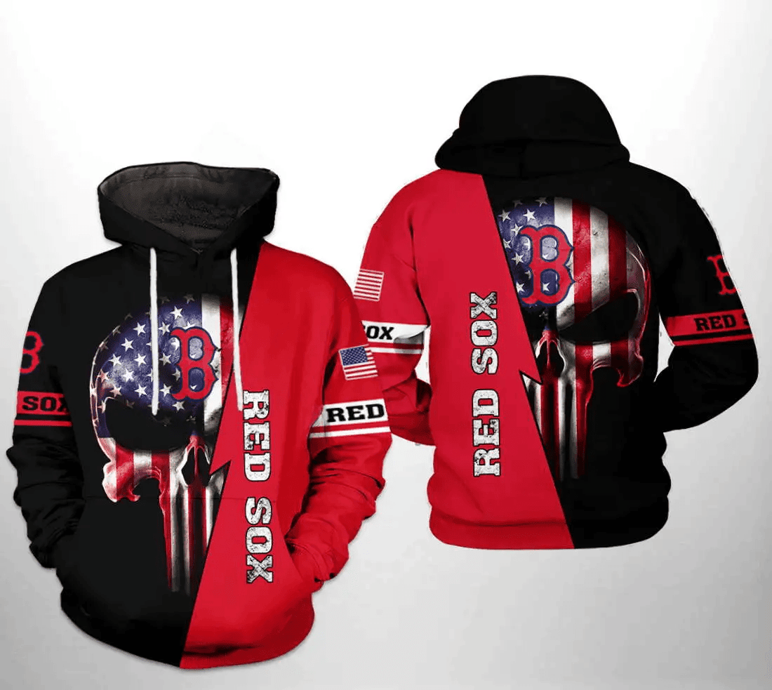 Show Your Red Sox Pride with this 3D Hoodie AOP Shirt – Boston US Flag Skull HZ0501