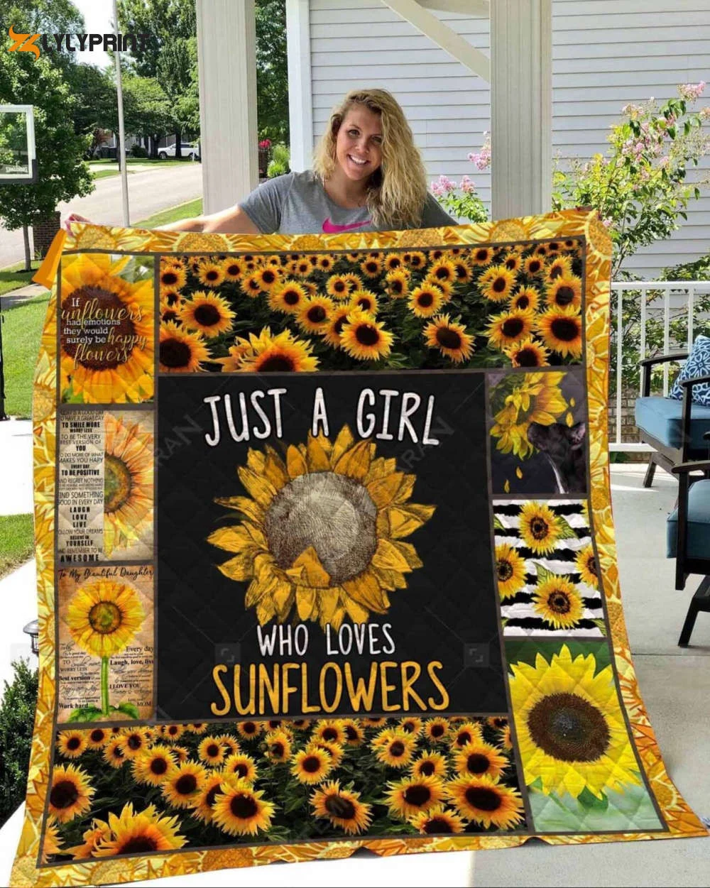 A Girl Who Loves Sunflower 3D Customized Quilt , Soft Quilt, King Size, All Season Cozy Quilt QB0901