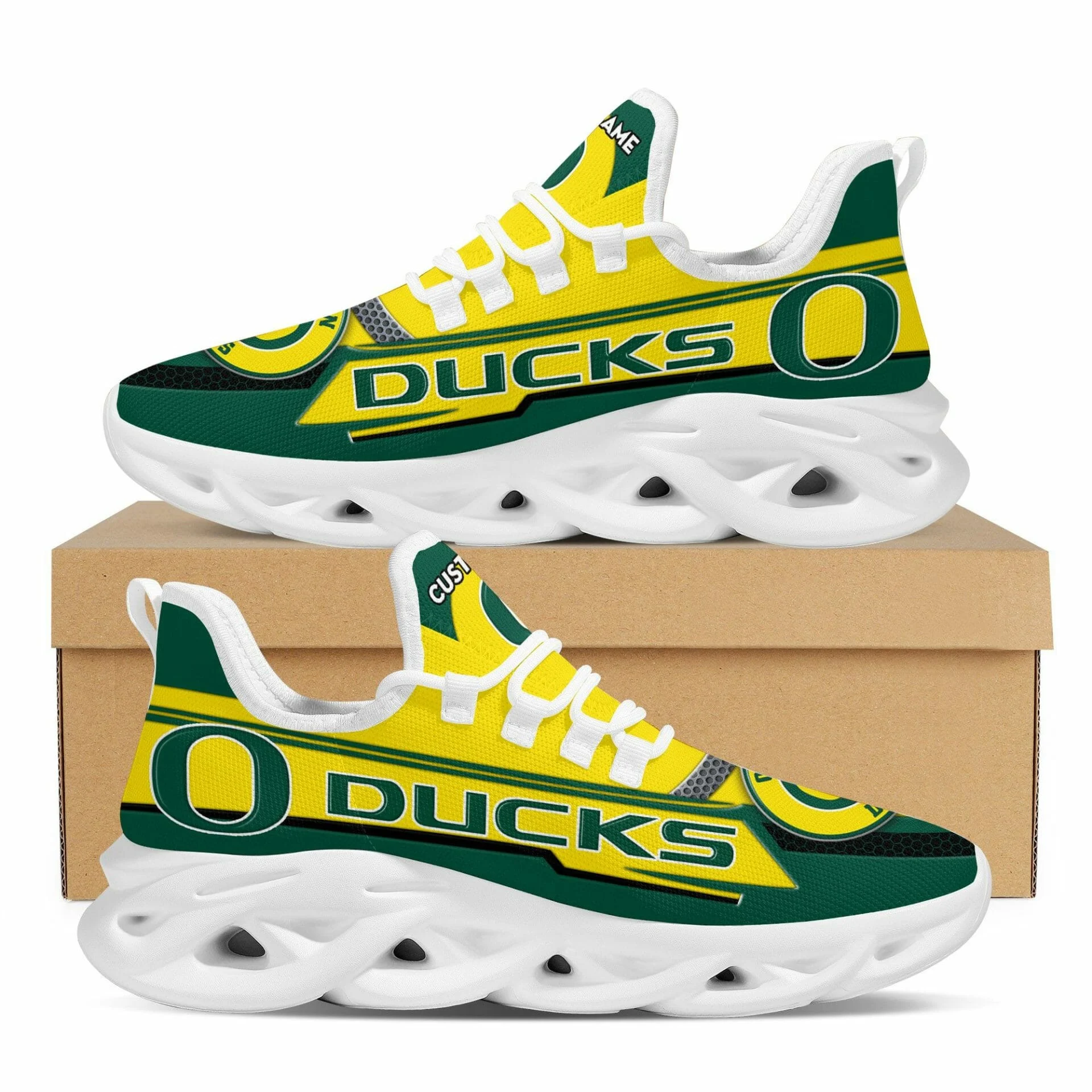 NCAA Oregon Ducks Custom Name Green Yellow Max Soul Shoes Sneakers Store MS0601