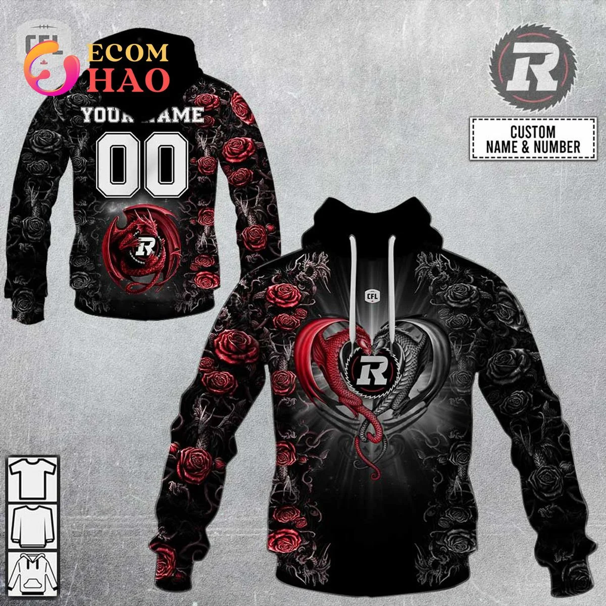 Best Personalized CFL Ottawa Redblacks Rose Dragon 3D Hoodie, Zip Hoodie, Man - Women, Warm, Premium Quality HZ0501