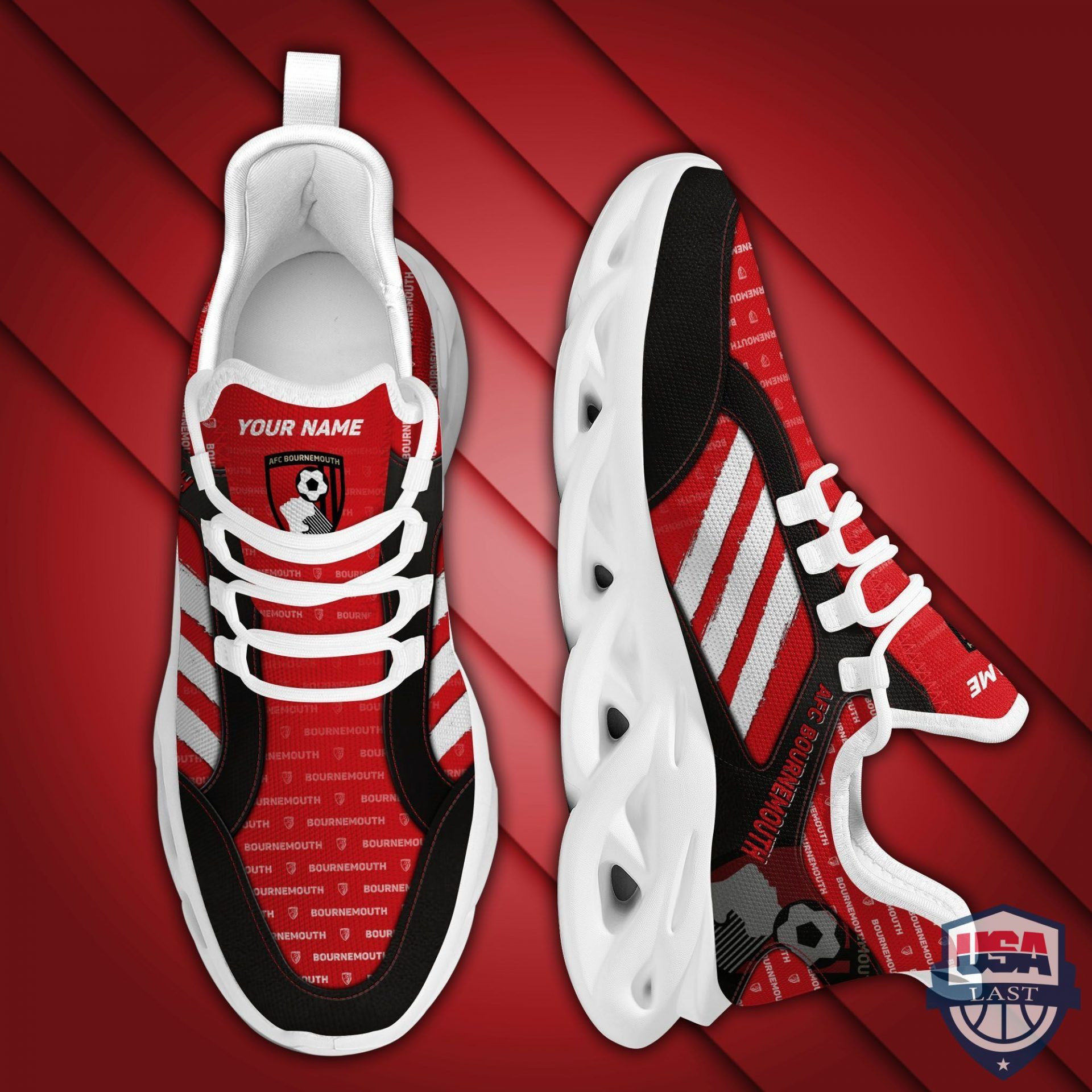 AFC Bournemouth Custom Name Red Black Max Soul Shoes Women Men MS0601