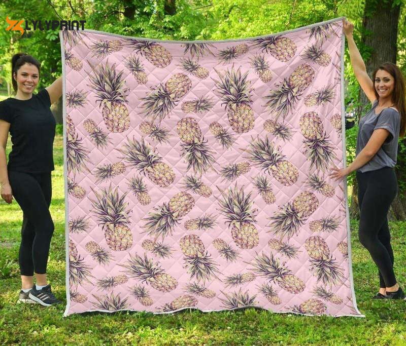 Pink Vintage Pineapple 3D Customized Quilt , Soft Quilt, King Size, All Season Cozy Quilt QB0901