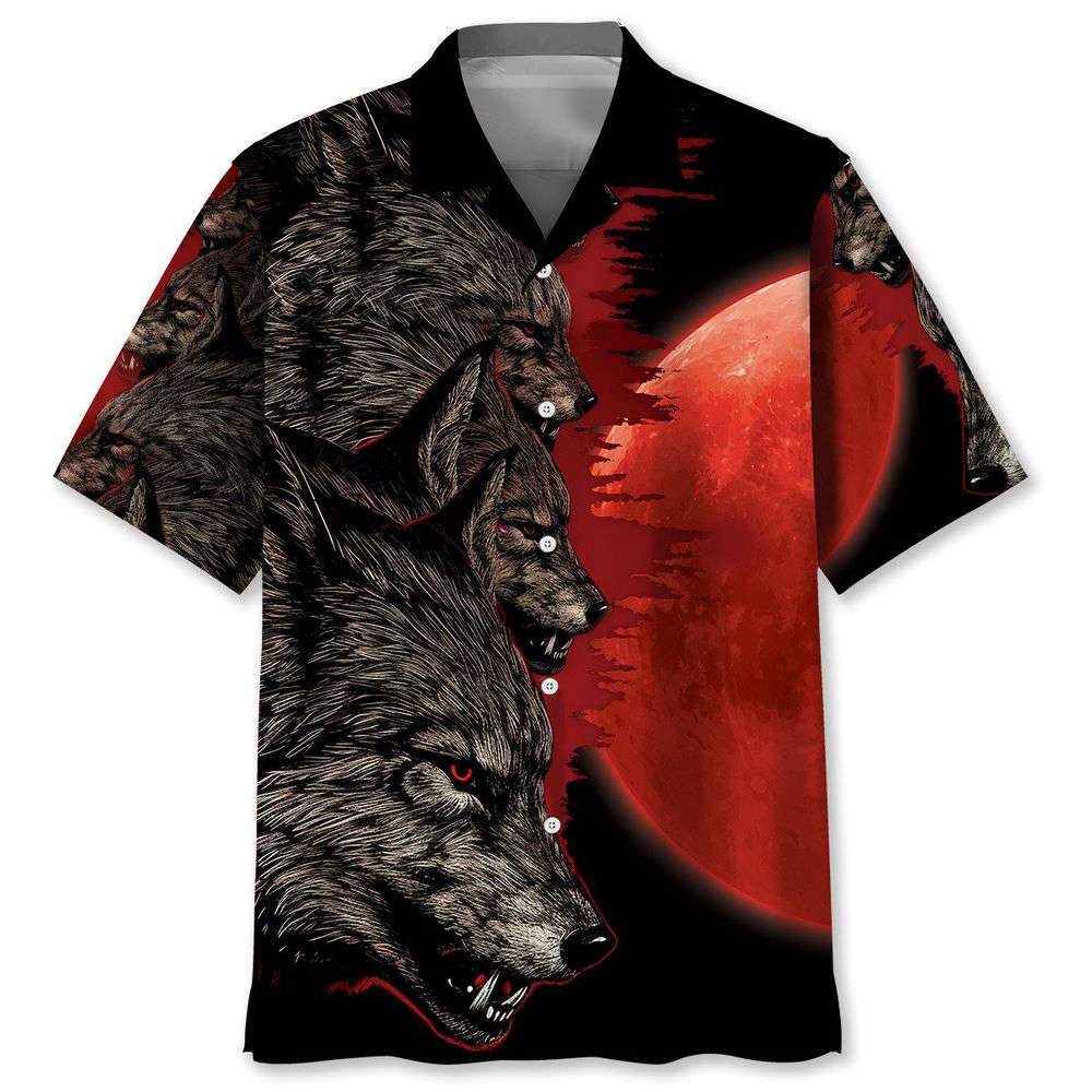 Blood Moon Wolf Hawaiian Shirt, Gift For Men Women HW0601