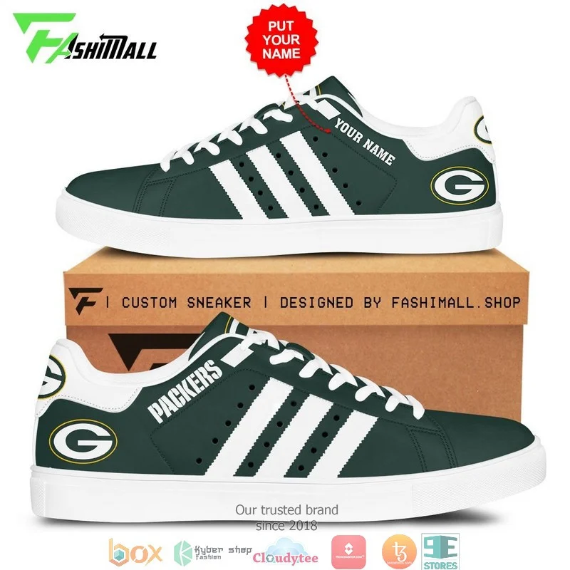 NFL Green Bay Packers Custom Name Green White Stripes Stan Smith Shoes Sneakers Store, Trendy Style Sneakers ST0801