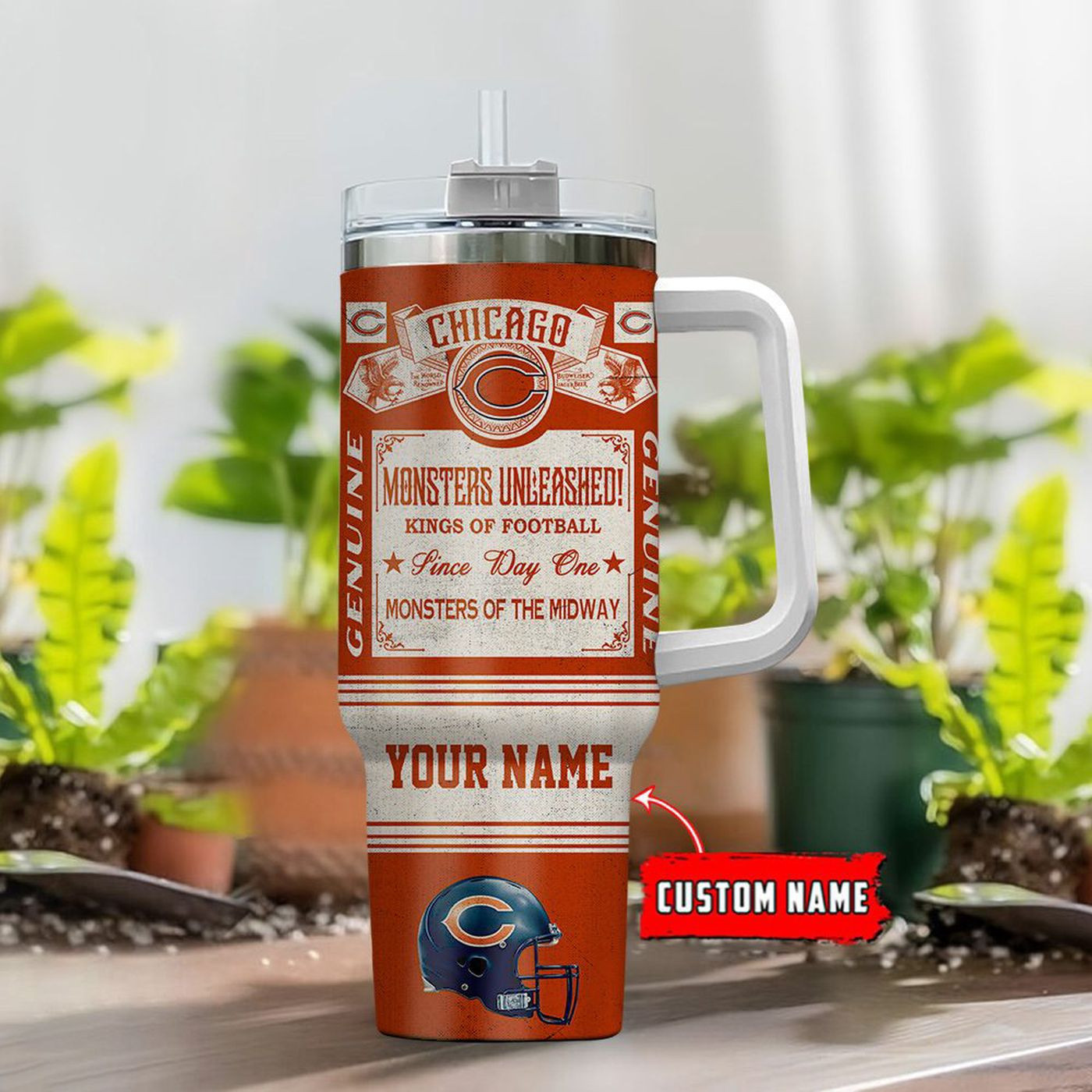 Chicago Bears Vintage King of Football Custom Name 40oz Stanley Tumbler - Perfect Gift for Fans 0501TB40
