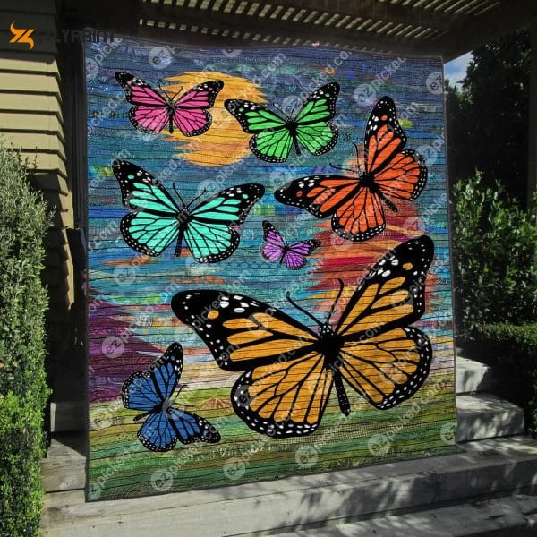 Butterfly Colorful Friends Christmas Gift 3D Quilt Blanket For Fans Home Decor Gift ,  Soft Quilt, King Size, All Season Cozy Quilt QB0901
