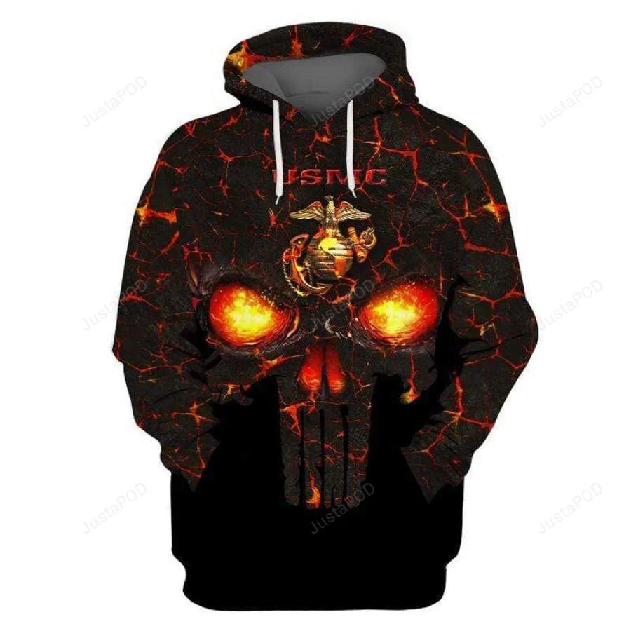 U.S Marine Corps Fire Skull 3D All Print Hoodie, Zip- Up Hoodie HZ0501