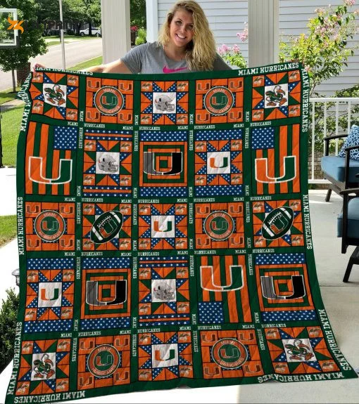 Ncaa Miami Hurricanes 3D Customized Personalized 3D Customized Quilt Blanket For Fans Home Decor Gift ,  Soft Quilt, King Size, All Season Cozy Quilt QB0901
