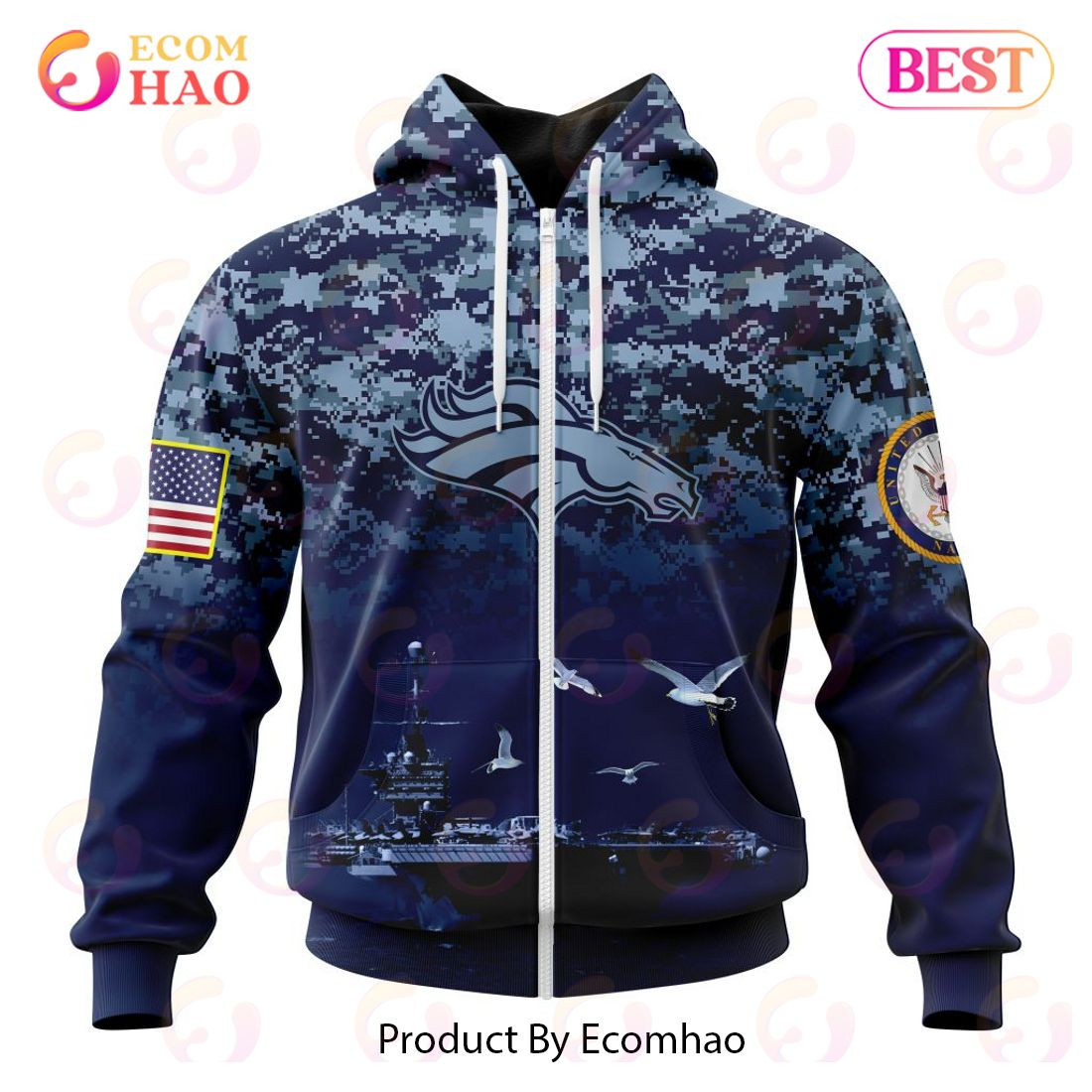 Best Denver Broncos Honor US Navy Veterans All Over Print Hoodie, Zip Hoodie, Man - Women, Warm, Premium Quality HZ0501