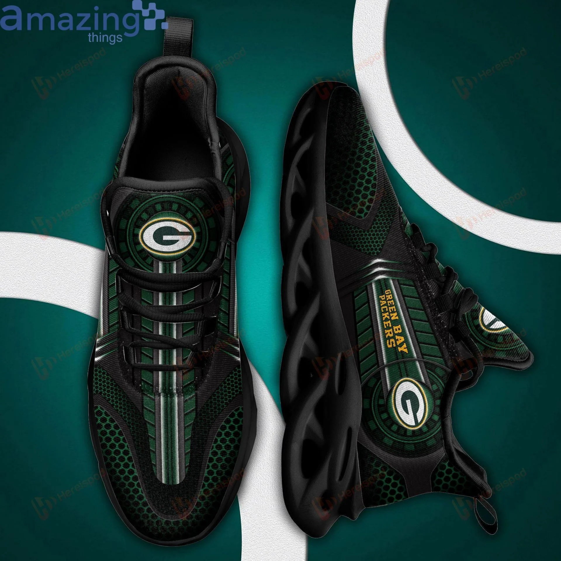 NFL Green Bay Packers Dark Green Black Max Soul Shoes for Women and Men MS0601