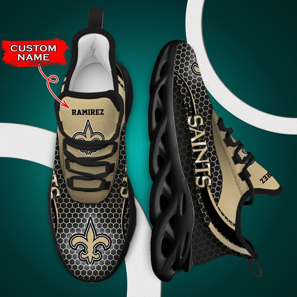 NFL New Orleans Saints Custom Name Metal Hole Max Soul Shoes for Women and Men MS0601