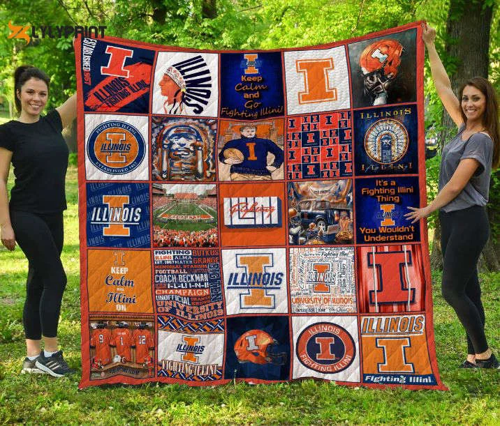 Illinois Fighting Illini Quilt Blanket For Fans Home Decor Gift , Soft Quilt, King Size, All Season Cozy Quilt QB0901