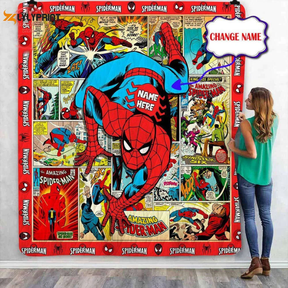 Spiderman Marvel Comics Personalized Quilt Blanket For Fans Home Decor Gift, ,  Soft Quilt, King Size, All Season Cozy Quilt QB0901