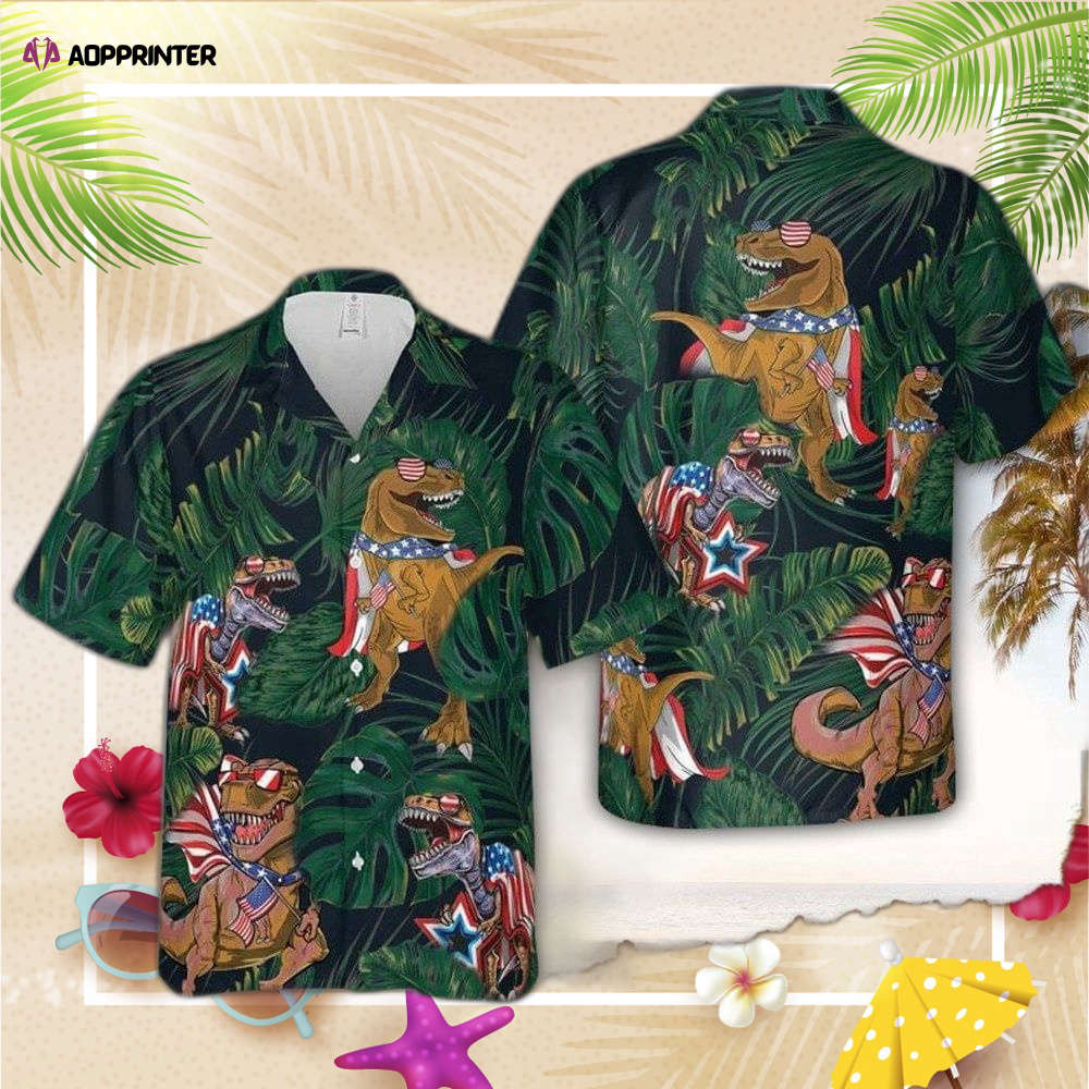 Patriotic Dinosaur Tropical Hawaiian Shirt, Gift For Men And Women HW0601