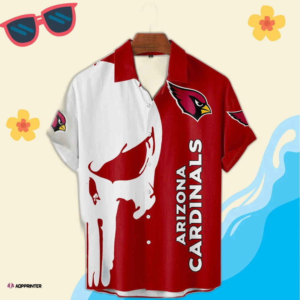 Skull Arizona Cardinals Full Printing Solid Color Button Hawaiian Shirt 03 HW0601