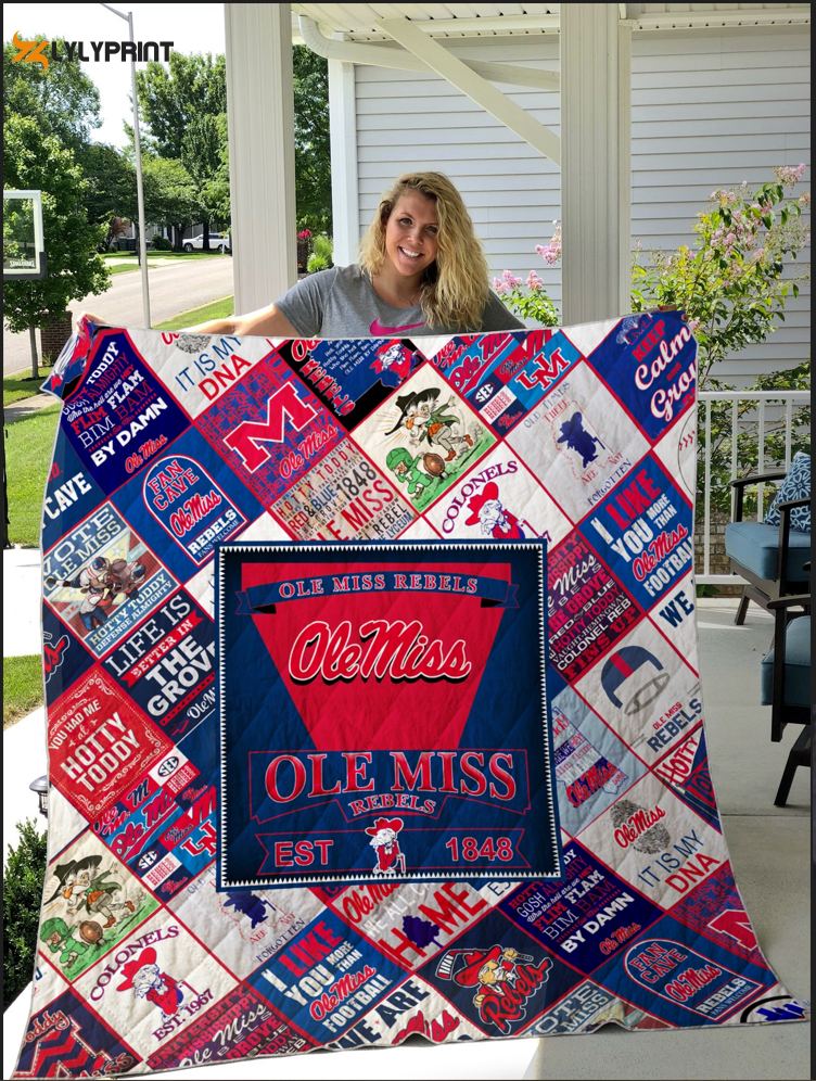 Ole Miss Rebels Quilt Blanket For Fans Home Decor Gift c , Soft Quilt, King Size, All Season Cozy Quilt QB0901