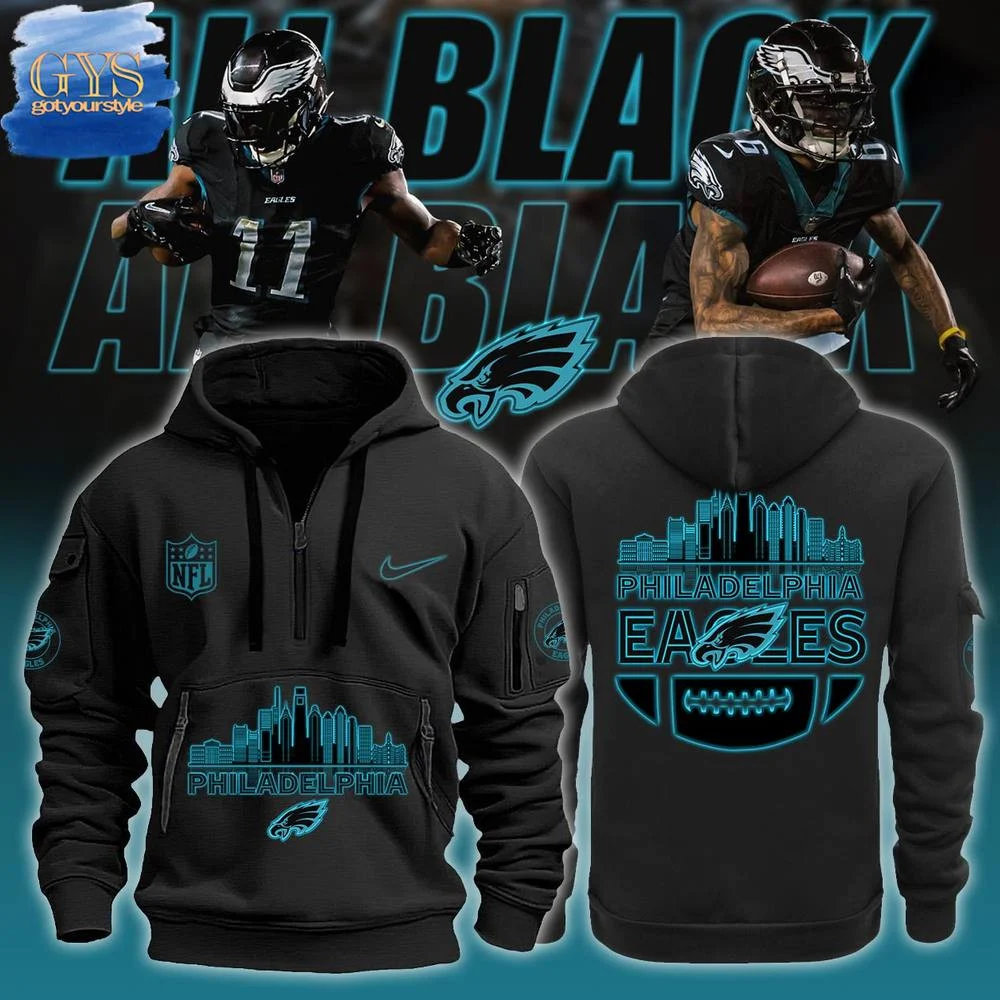 Philadelphia Eagles Carbon Black Quarter Zip Hoodie QTZ0601