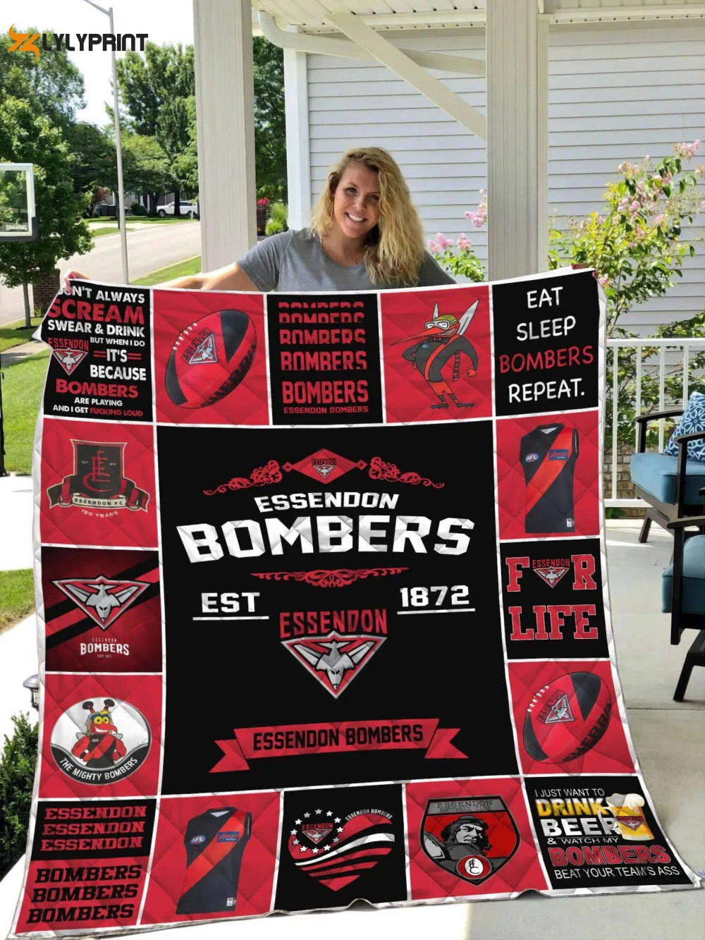 Essendon Bombers Quilt Blanket For Fans Home Decor Gift , Soft Quilt, King Size, All Season Cozy Quilt QB0901