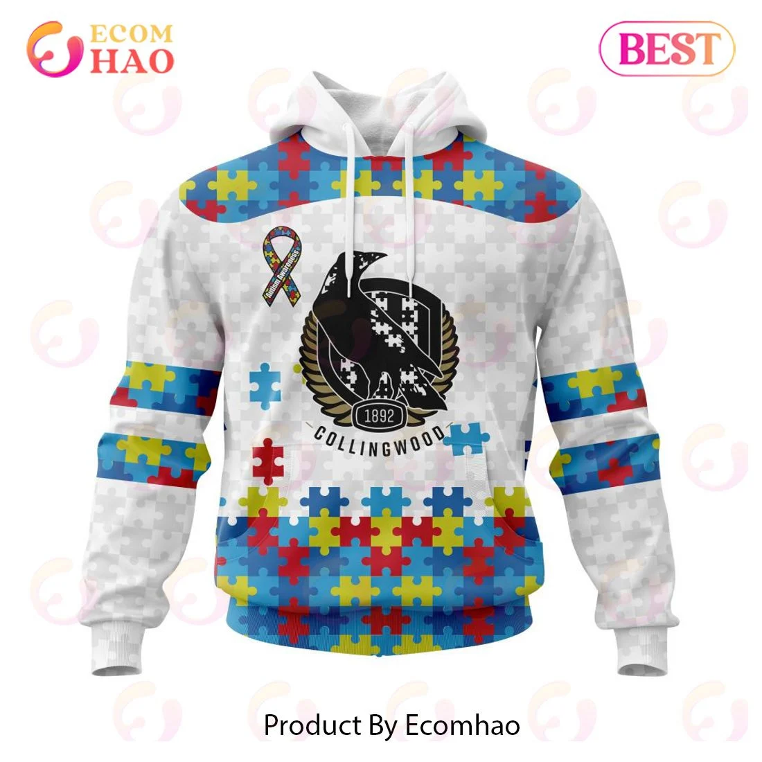 AFL Collingwood Football Club Autism Awareness Personalized Name & Number 3D Hoodie, Zip Hoodie, Man - Women, Warm, Premium Quality HZ0501