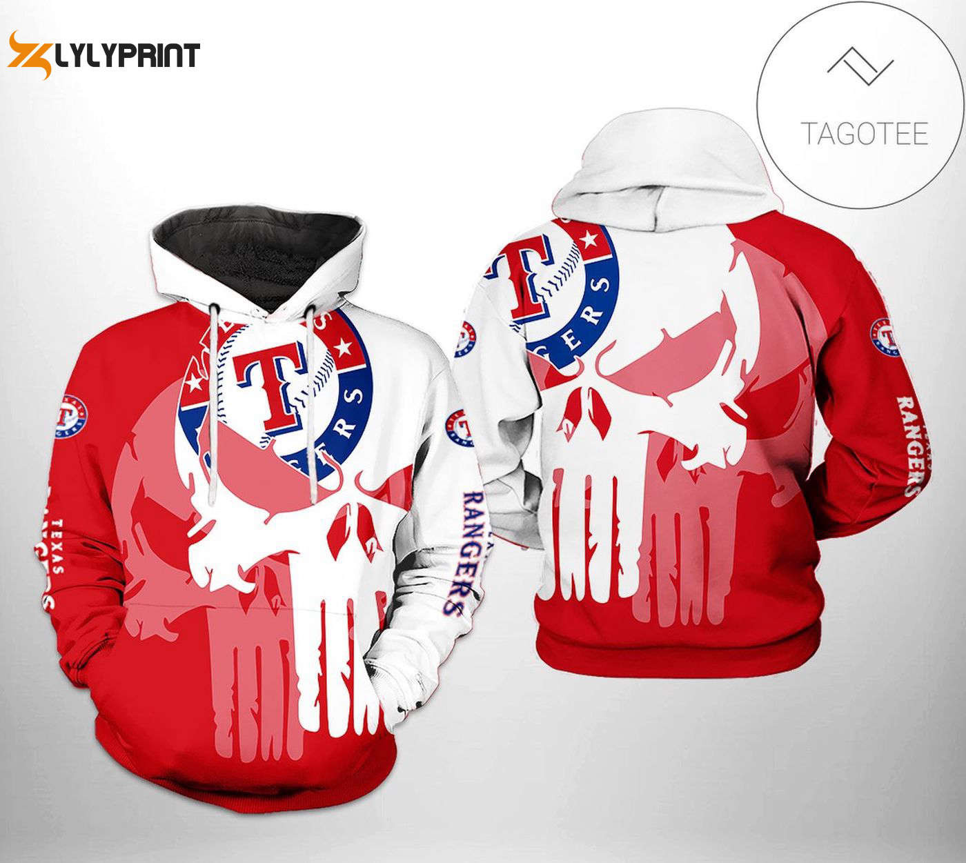Texas Rangers Skull Red Pullover Hoodie AOP Shirt – Fan Gear HZ0501