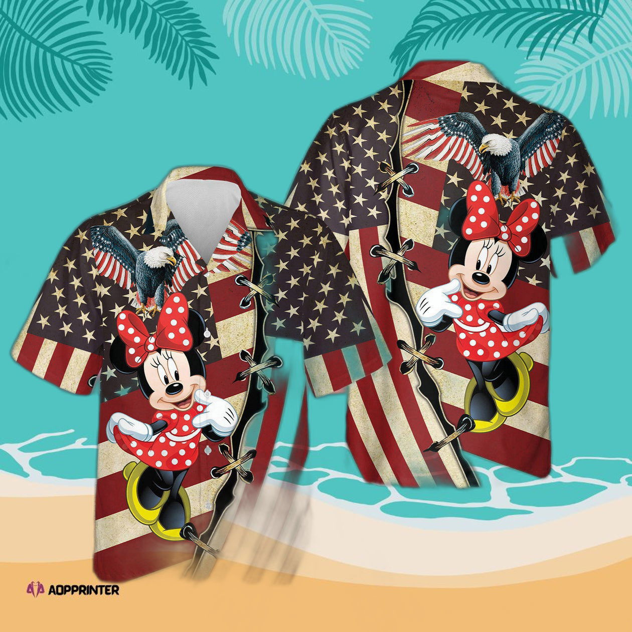 Minnie American Flag Pattern 3D Hawaiian Shirt Hot Summer 2023 HW0601