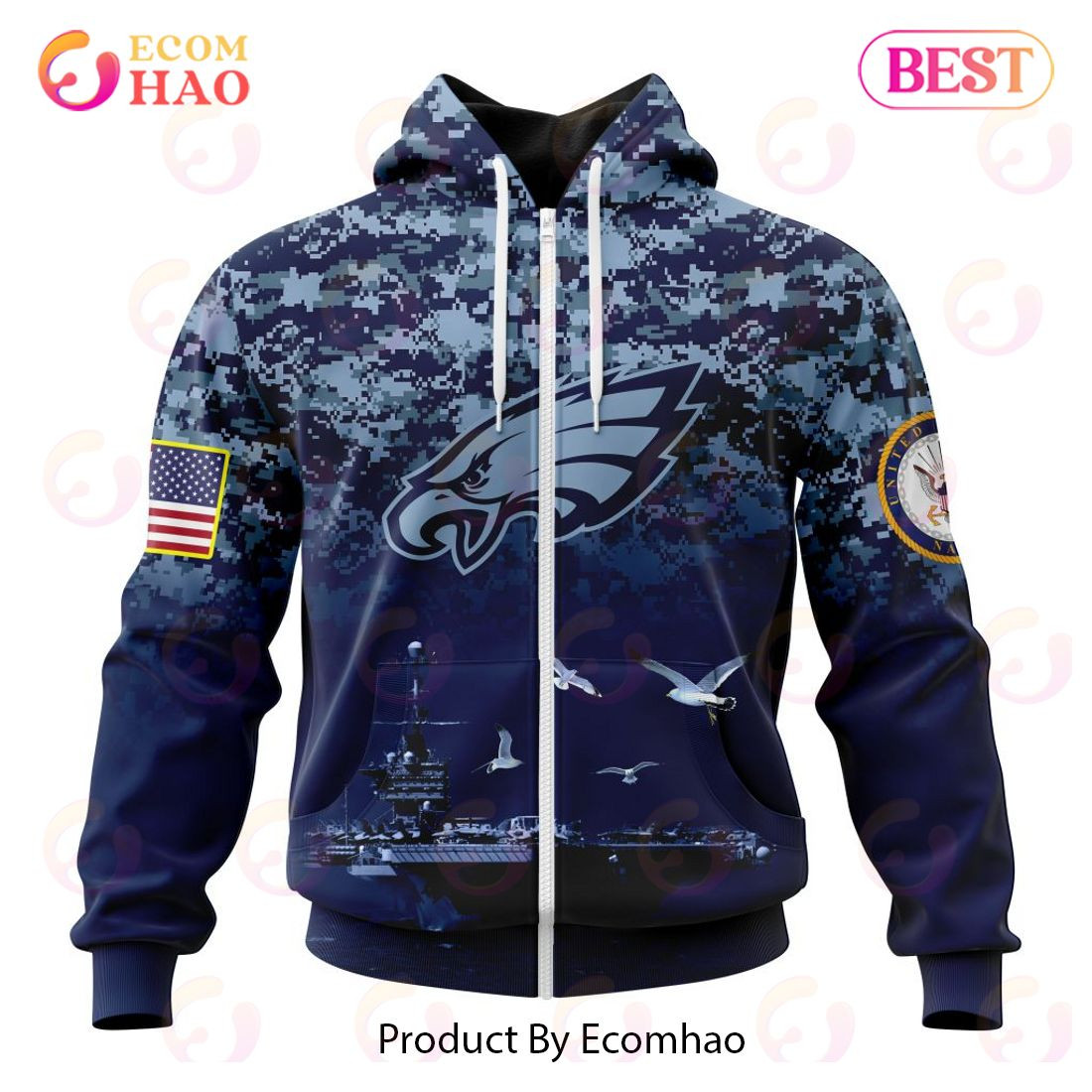 Best Philadelphia Eagles Honor US Navy Veterans All Over Print Hoodie, Zip Hoodie, Man - Women, Warm, Premium Quality HZ0501