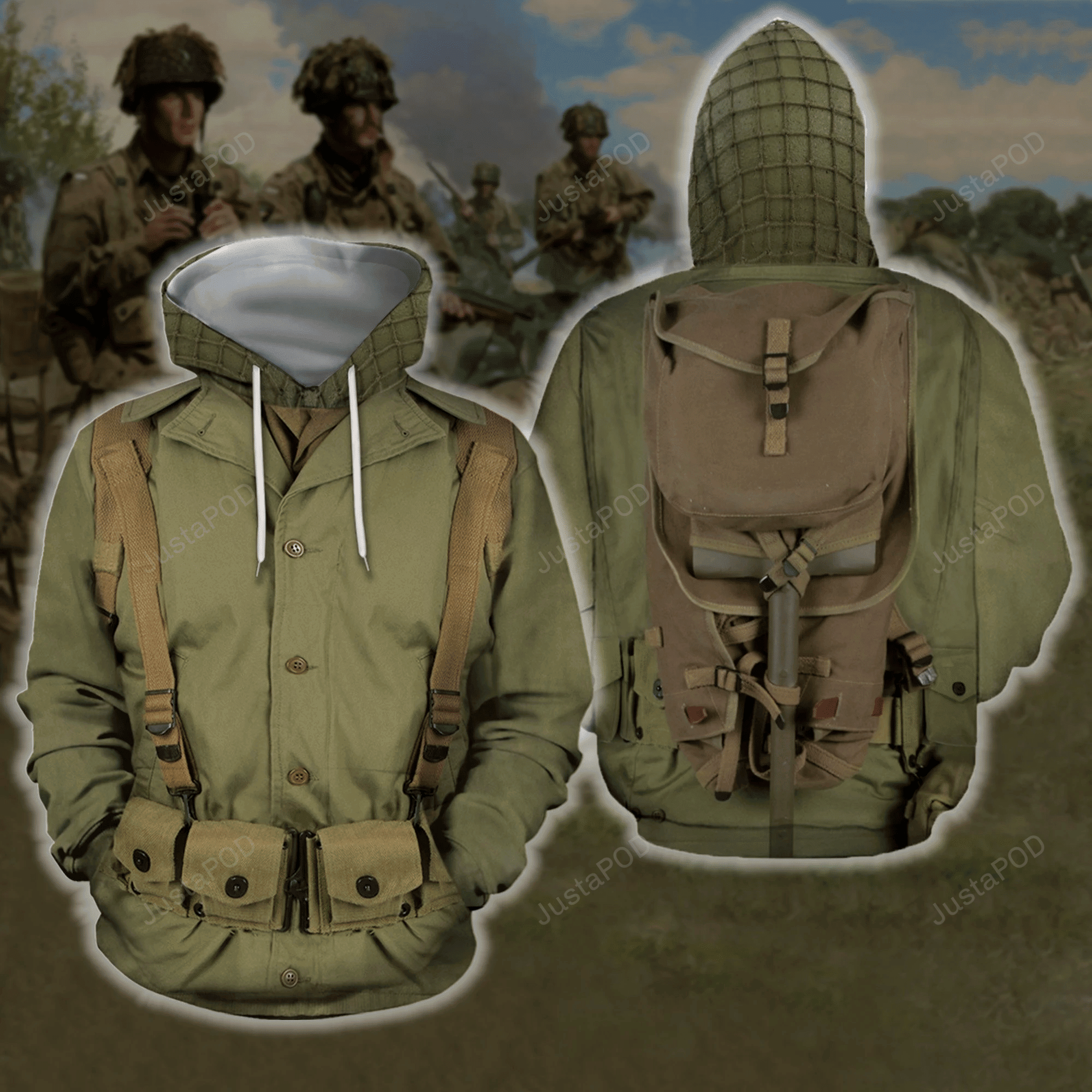 U.S. WWII Soldier 3D All Over Printed Hoodie, Zip- Up Hoodie HZ0501