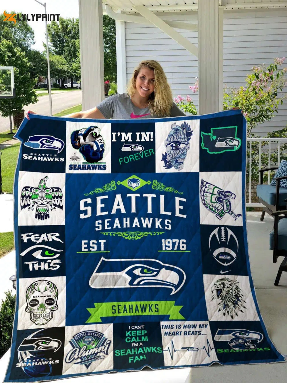 Seattle Seahawks Quilt Blanket For Fans Home Decor Gift , Soft Quilt, King Size, All Season Cozy Quilt QB0901