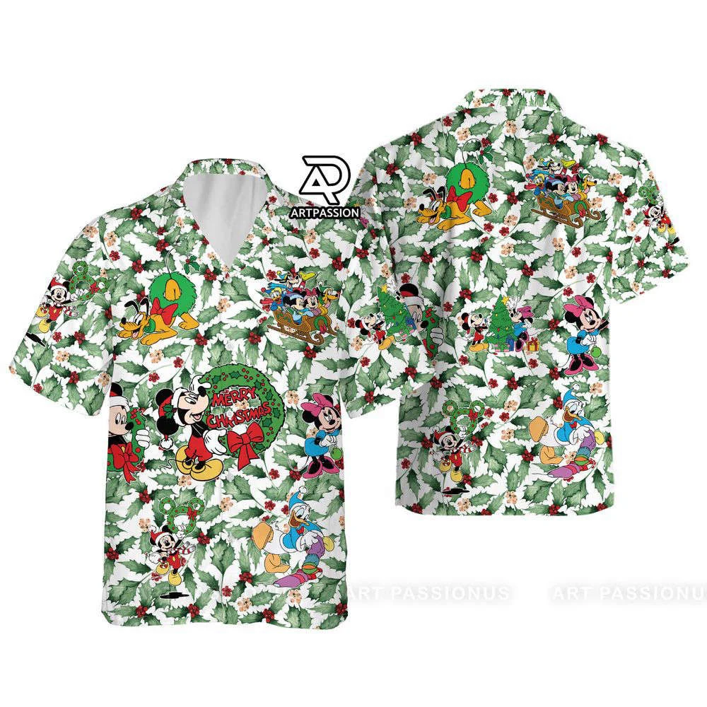Christmas Leaves Disney Hawaiian Shirt, Mickey Minnie Mouse Hawaii Shirt, For Men Women HW0601