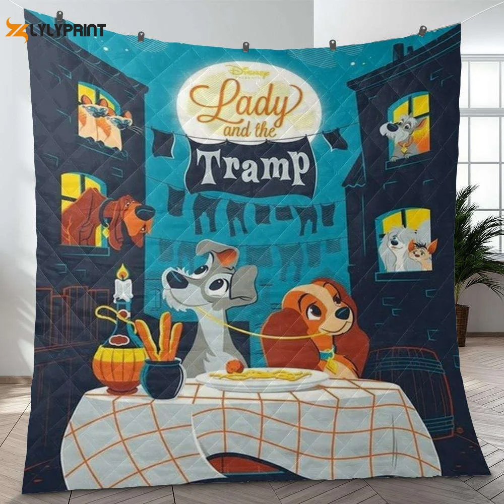 Lady And The Tramp Disney Fan Gift, Lady And The Tramp Disney Quilt Blanket For Fans Home Decor Gift ,  Soft Quilt, King Size, All Season Cozy Quilt QB0901