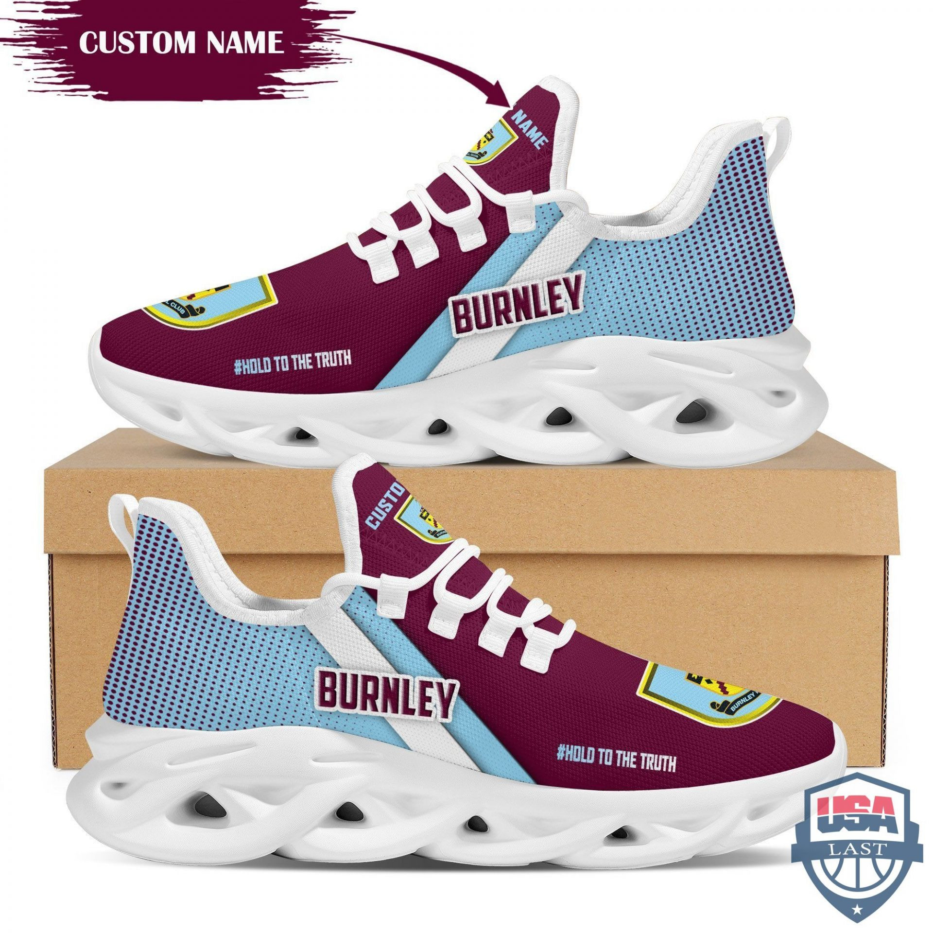 Burnley FC Custom Name Brown Blue Max Soul Shoes Women Men MS0601