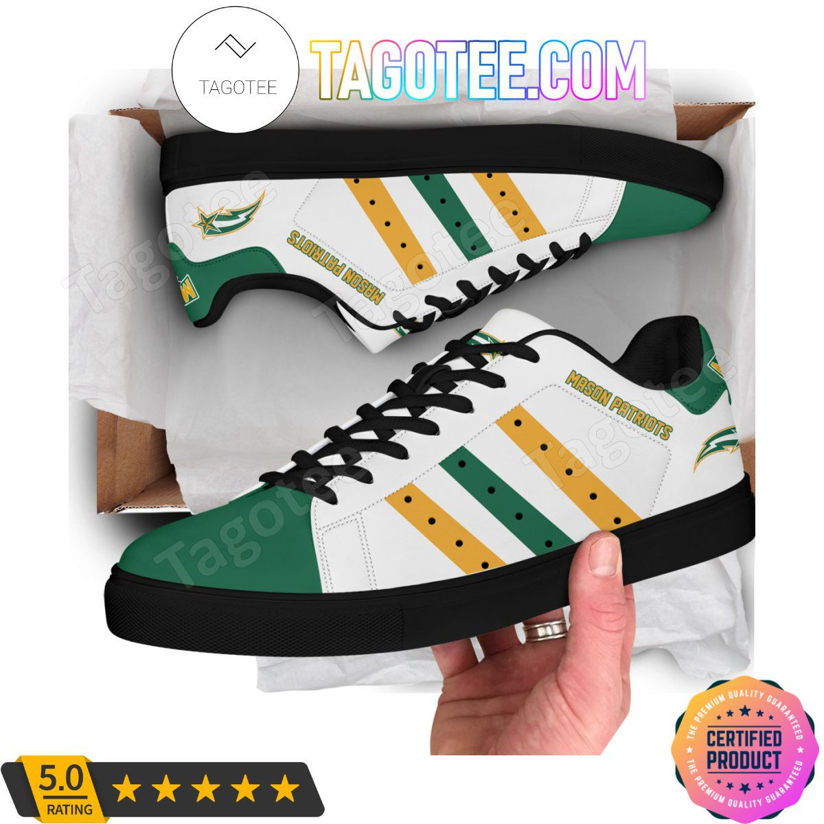 NCAA George Mason Patriots White Green Stan Smith Shoes , Trendy Style Sneakers ST0801